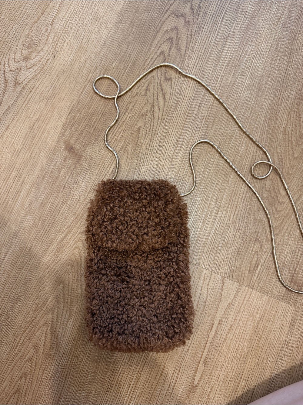 a new day Brown Faux Shearling Crossbody Bag with Gold Strap